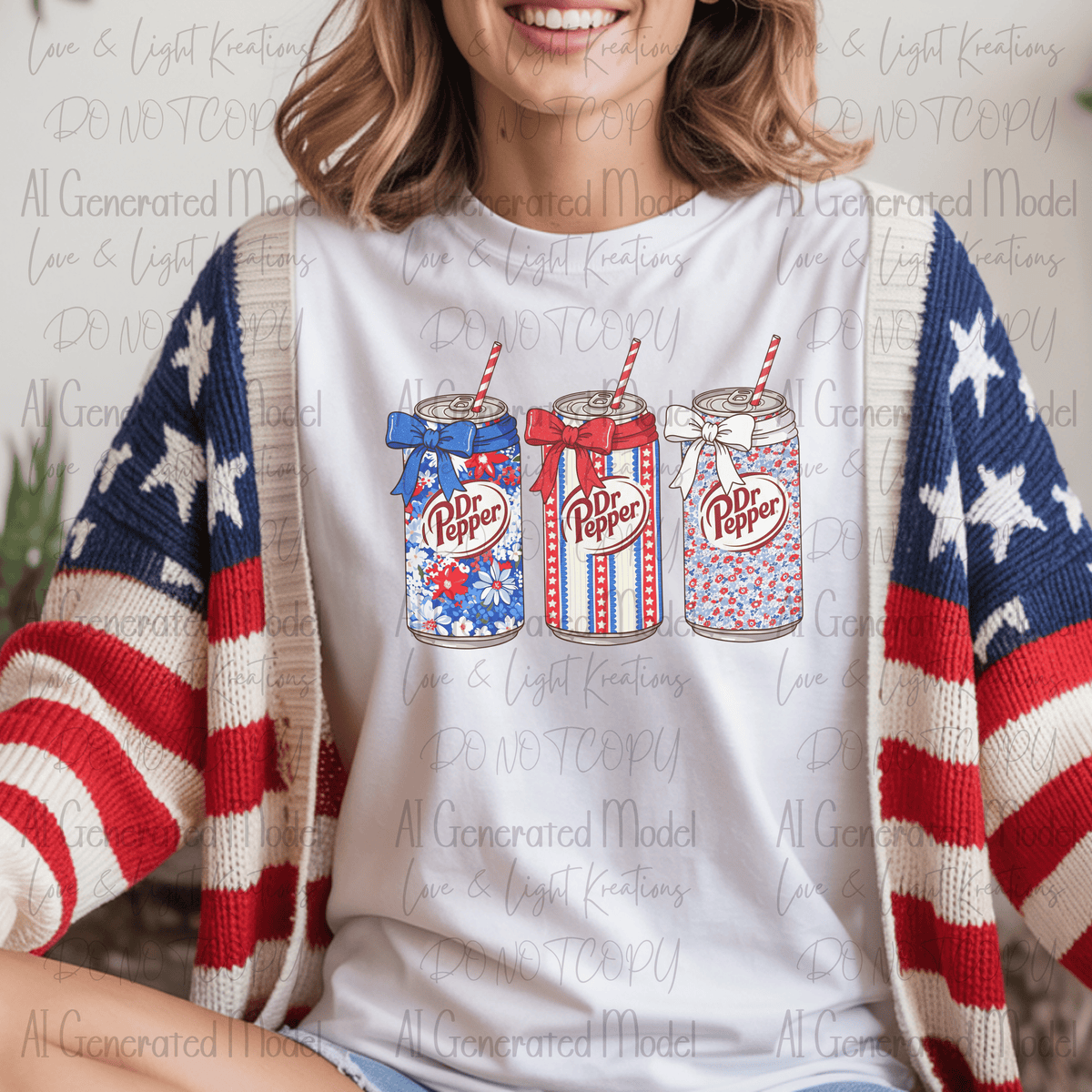 Patriotic Soda Cans with Red, White and Blue Bows