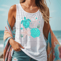 Peach and Teal Beach Seashells, Turtle and Pearl Bow