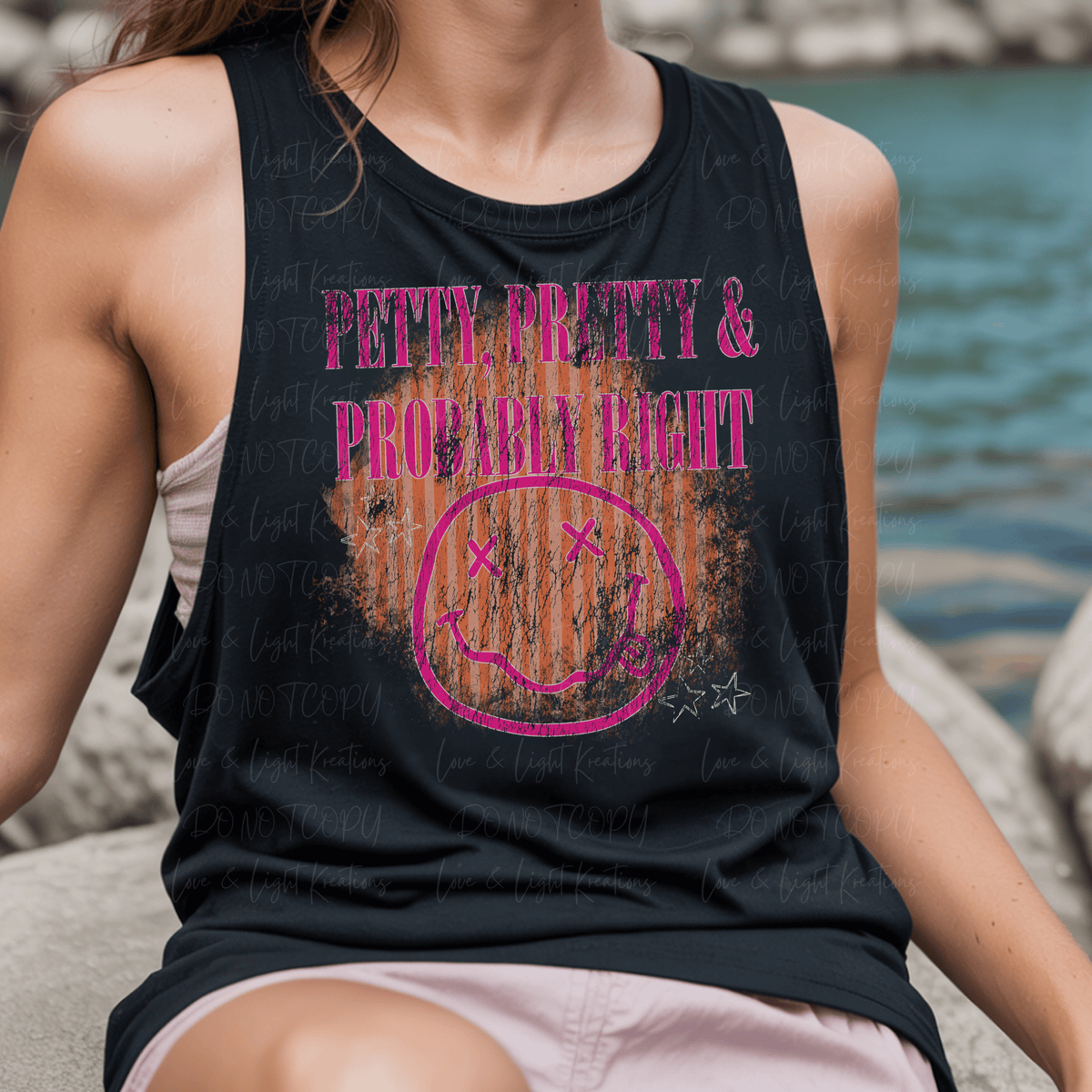 Petty Pretty and Probably Right Pink with Orange Stripes Distressed