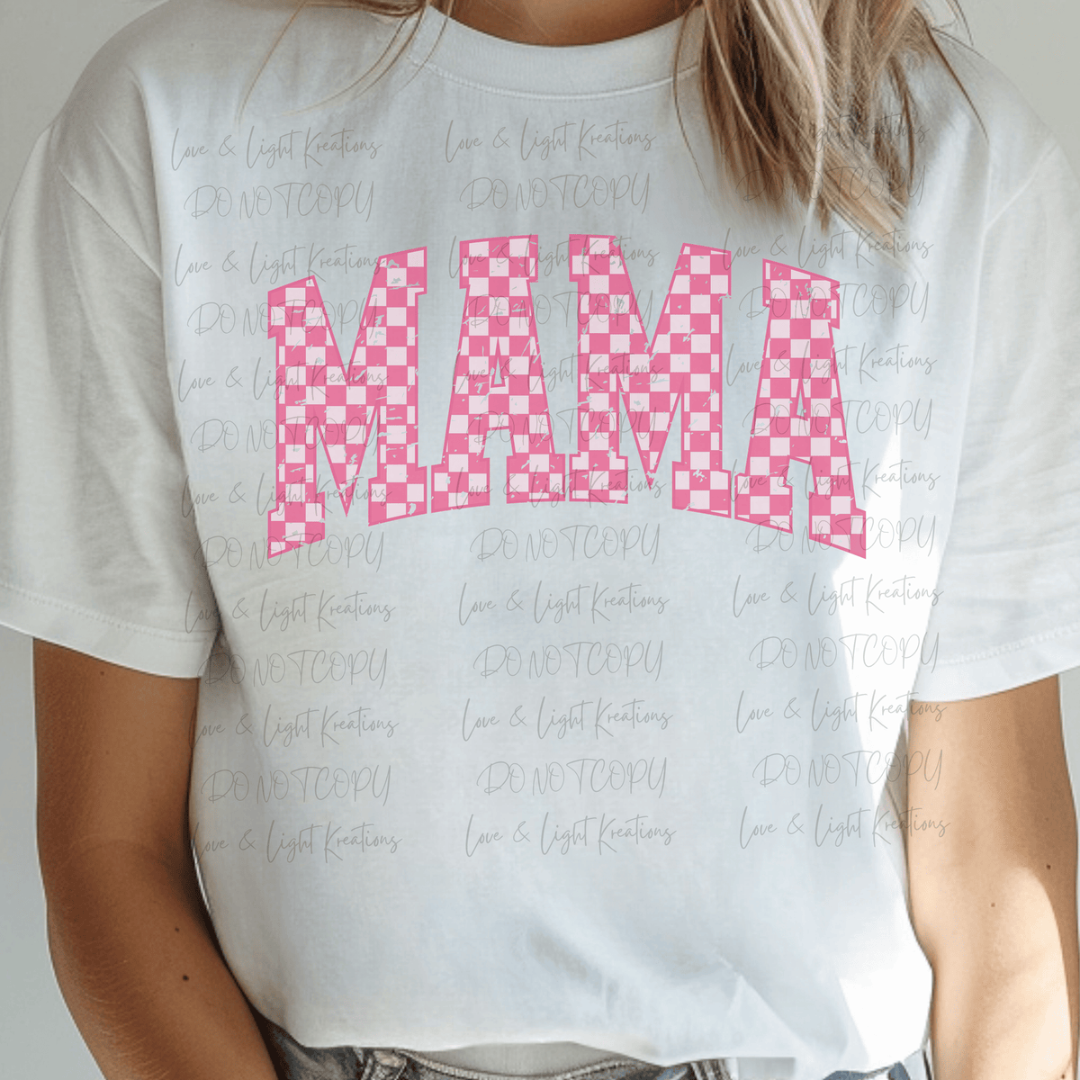 Pink Checkered Mama Distressed