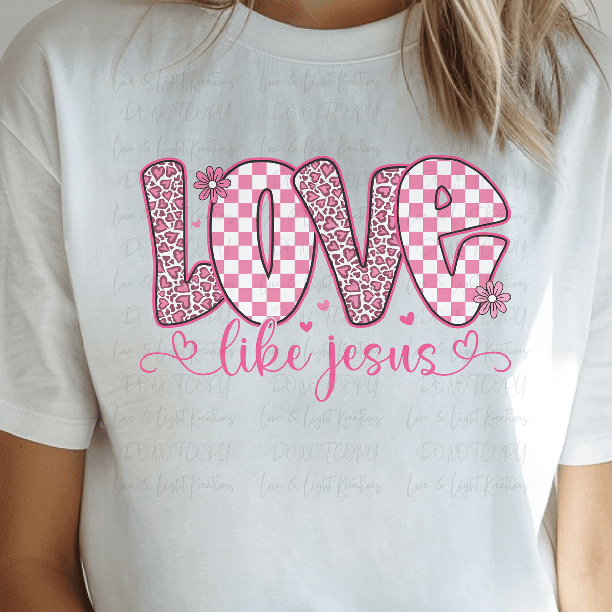 Pink Checkered and Heart Leopard Print Love like Jesus