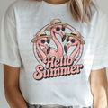 Pink Hello Summer with Flamingos Wearing Hats and Bows