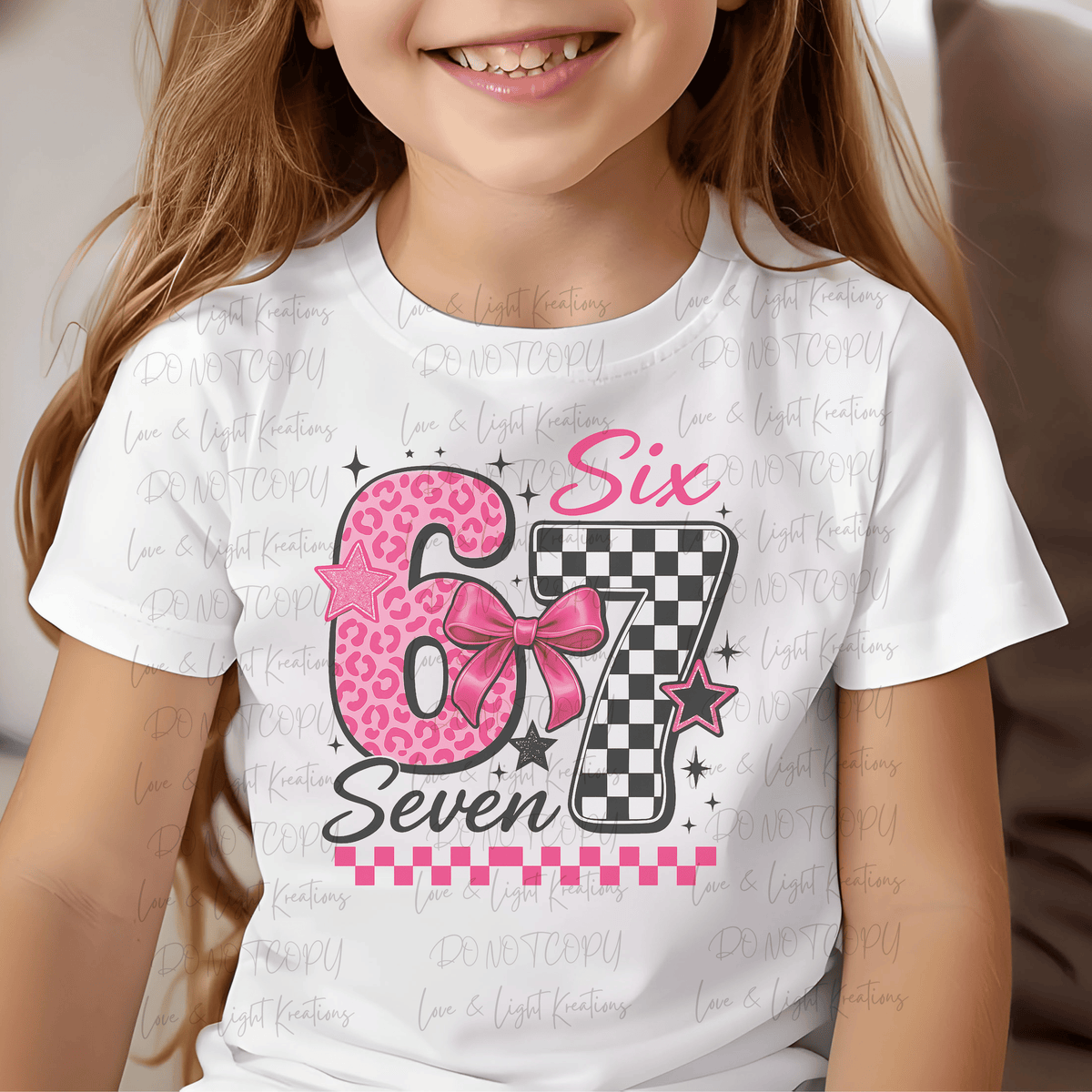 Pink Leopard and Checkered 6 7 meme with Bow
