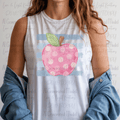 Pink Paint Stroke Apple with Grey Blue Stripes