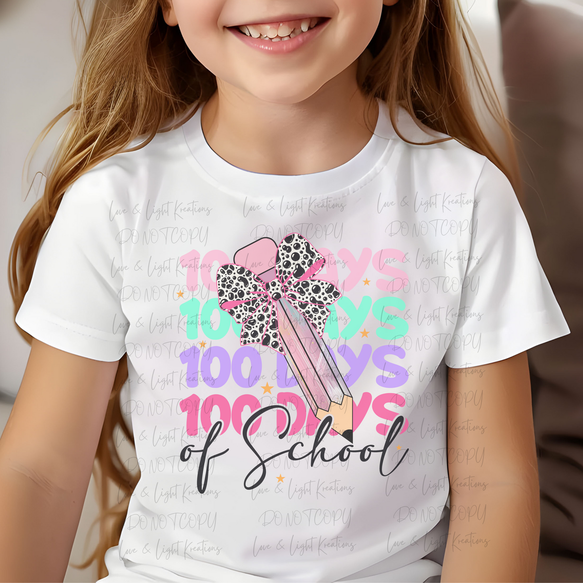 Pink Pencil Repeated Colorful 100 Days of School
