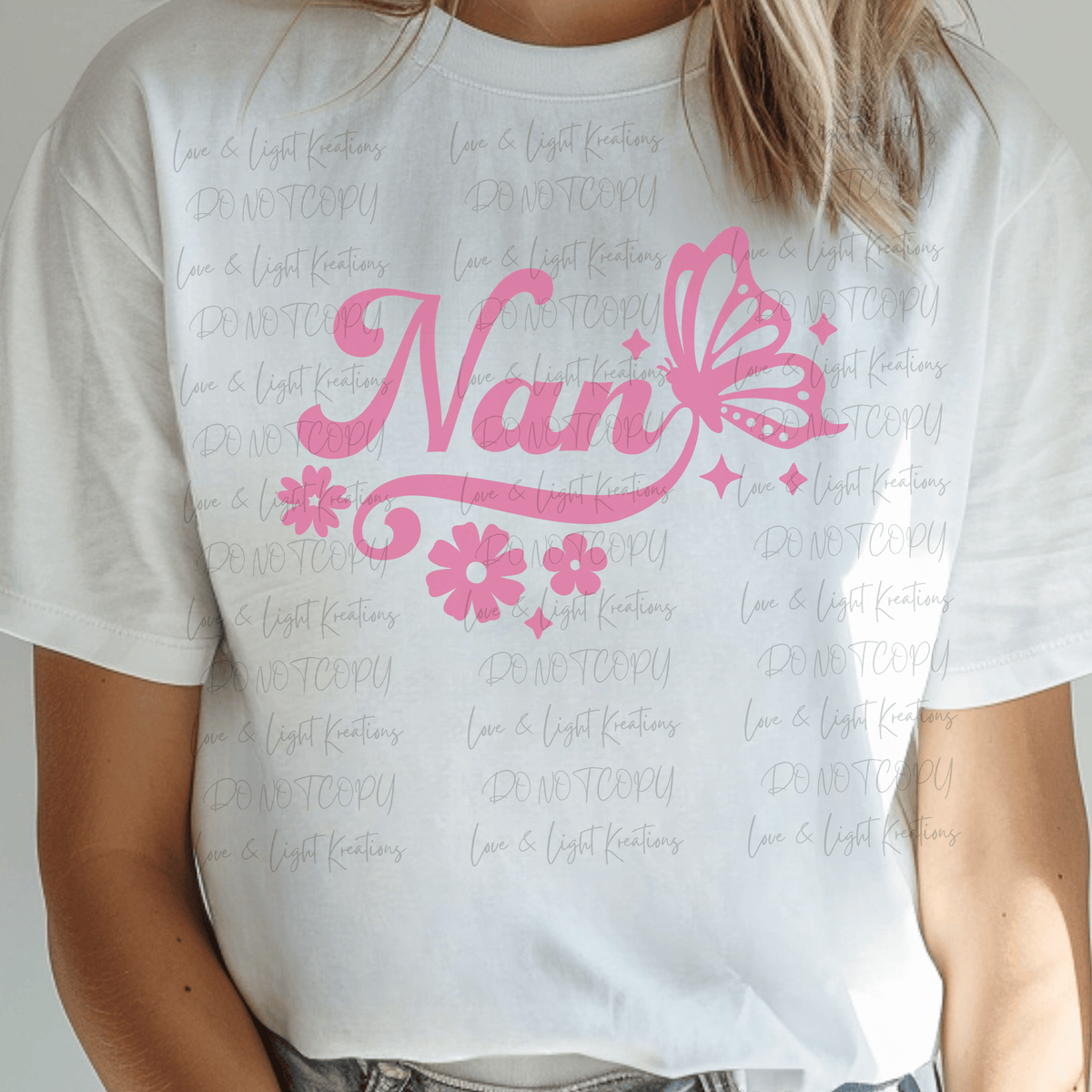 Pink Scrip Nan with Butterfly and Flowers