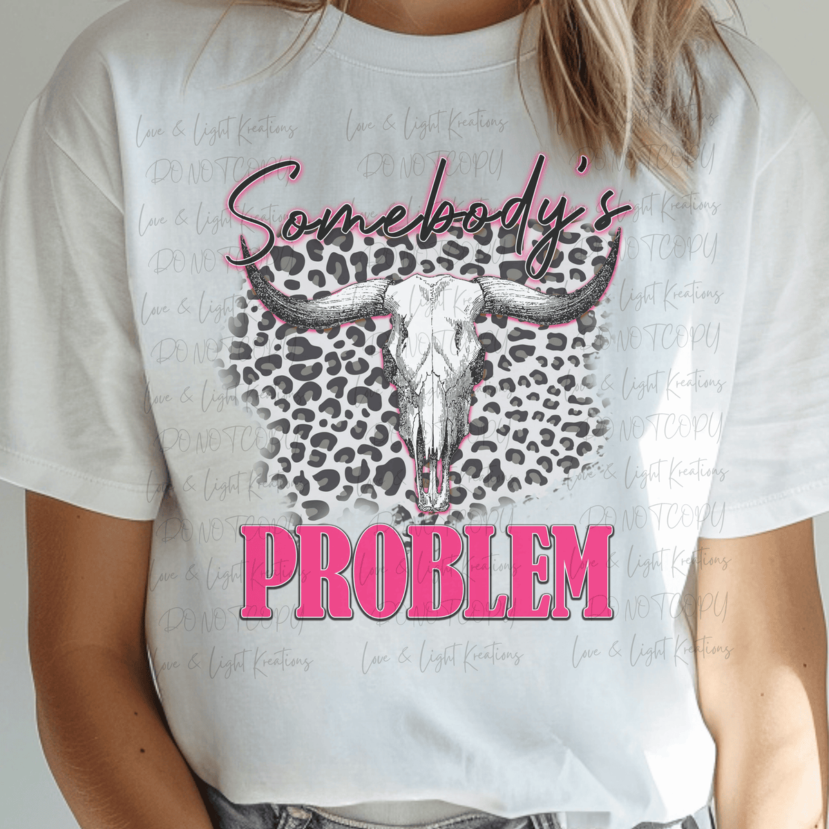 Pink Somebody's Problem with Cow Skull and Leopard Print