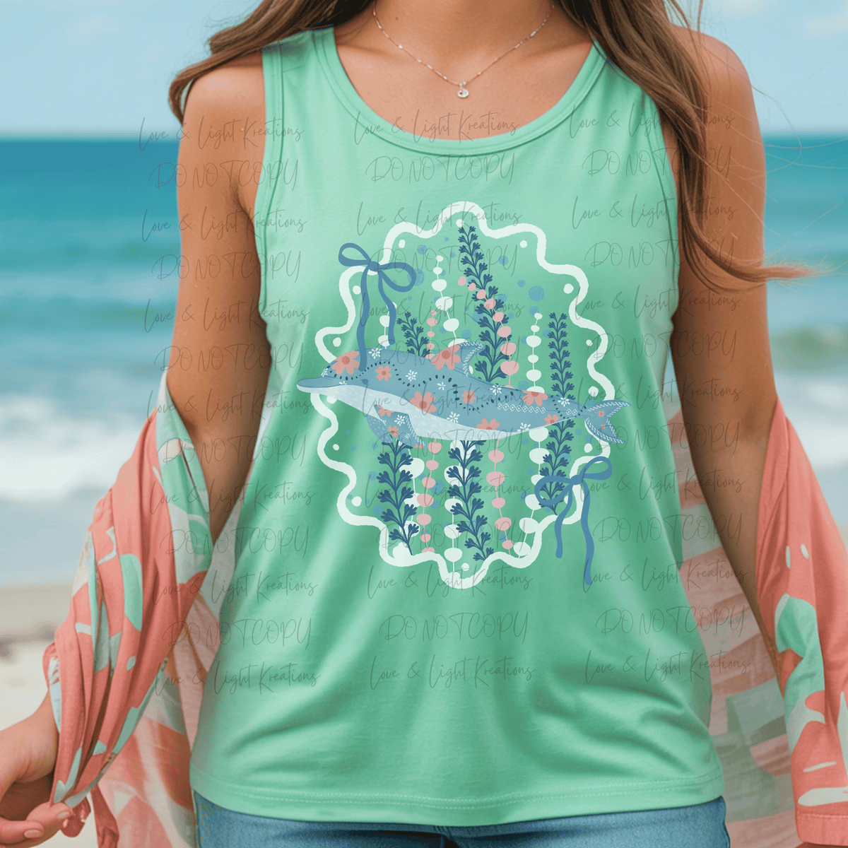 Pink, Blue and White Floral Dolphin with Coquette Bows