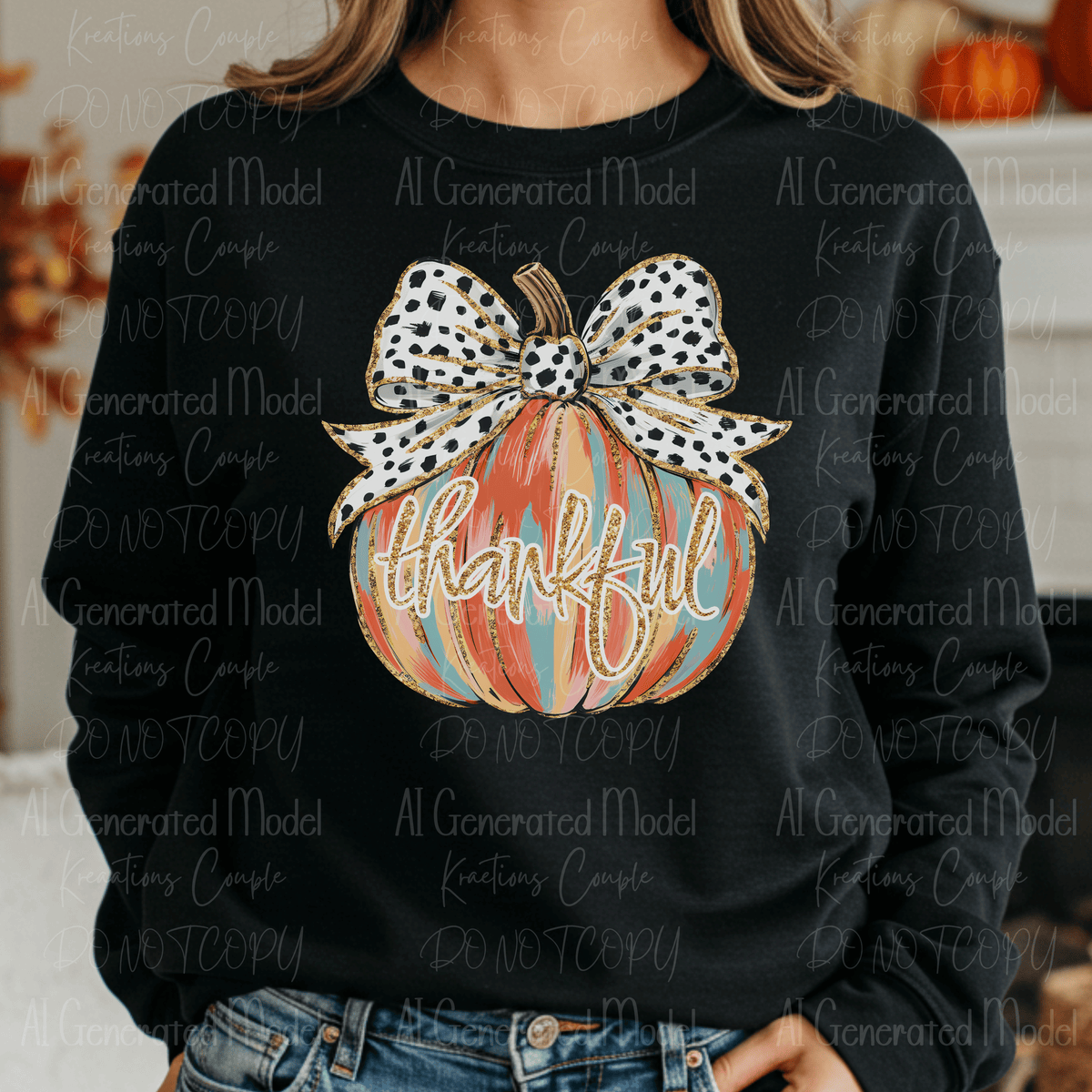 Polka Dot Bow Pumpkin Thankful Pumpkin