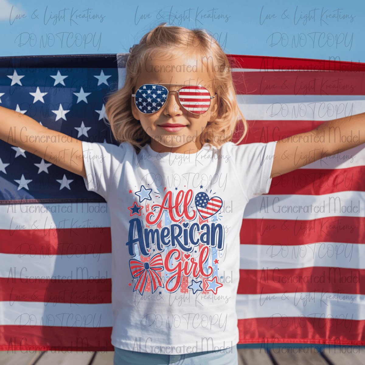 Preppy All American Girl Bow, Heart, and Stars