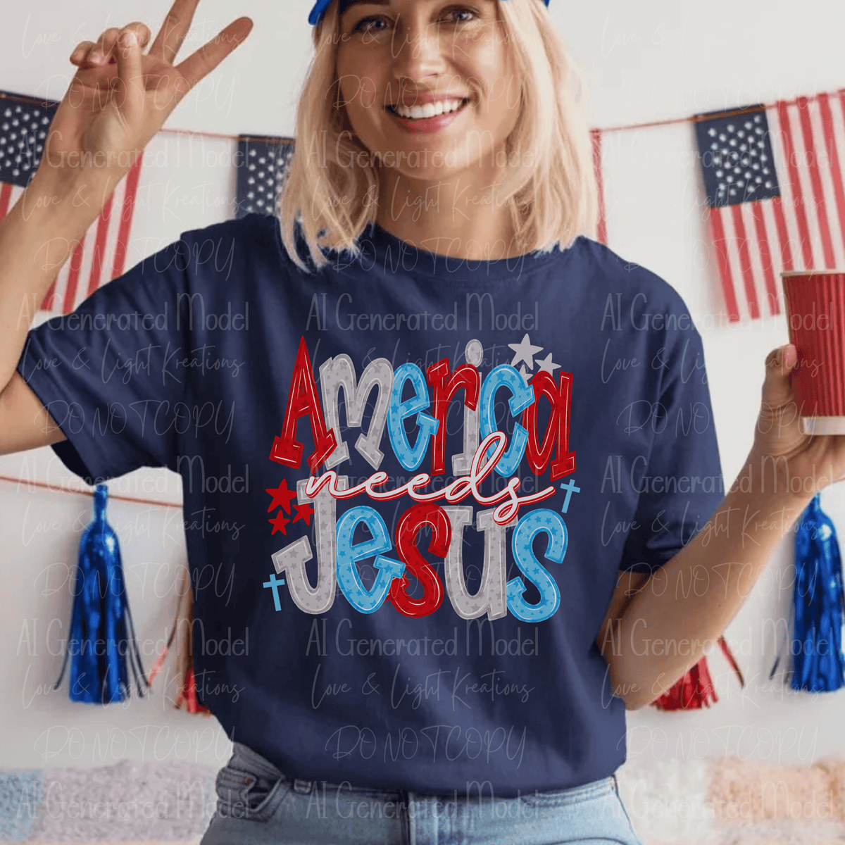 Preppy America Needs Jesus Red, White, and Blue Stars
