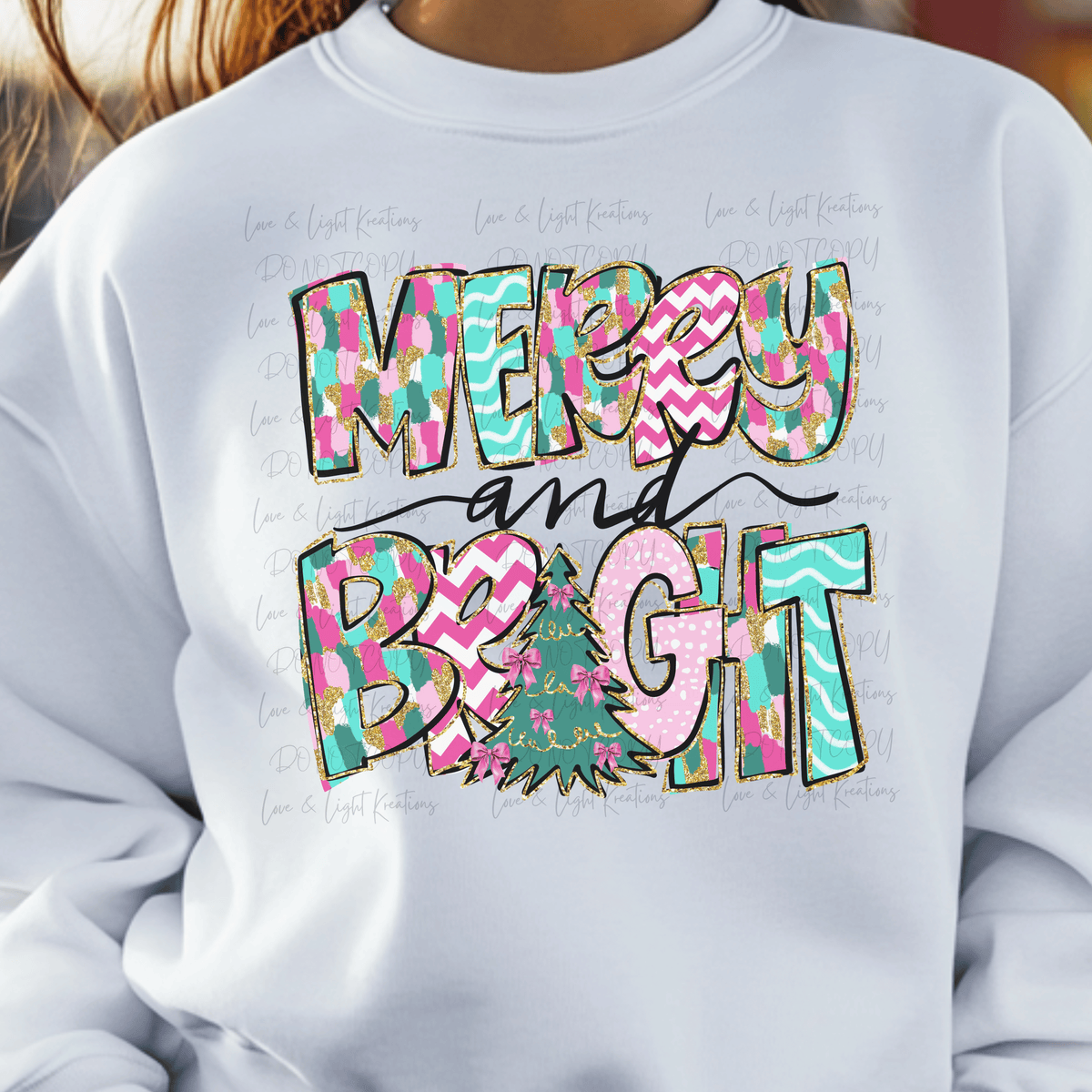 Preppy Faux Glitter Merry and Bright