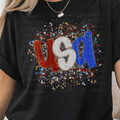 Preppy Faux Glitter Red, White and Blue USA with Splatter