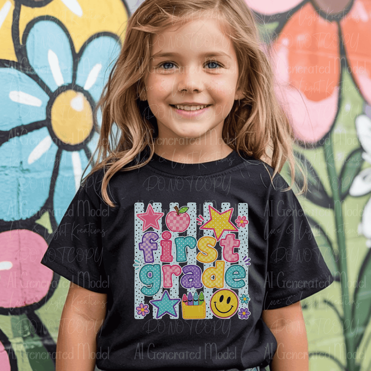 Preppy First Grade Blue Polka Dot Stripes