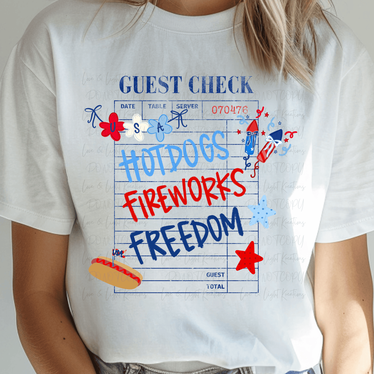 Preppy Guest Check Hotdogs Fireworks Freedom 4th of July