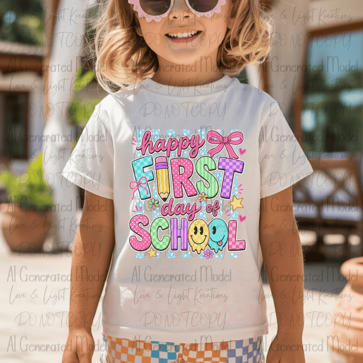 Preppy Happy First Day of School Smiley Faces, Pencil and Blue Stripes