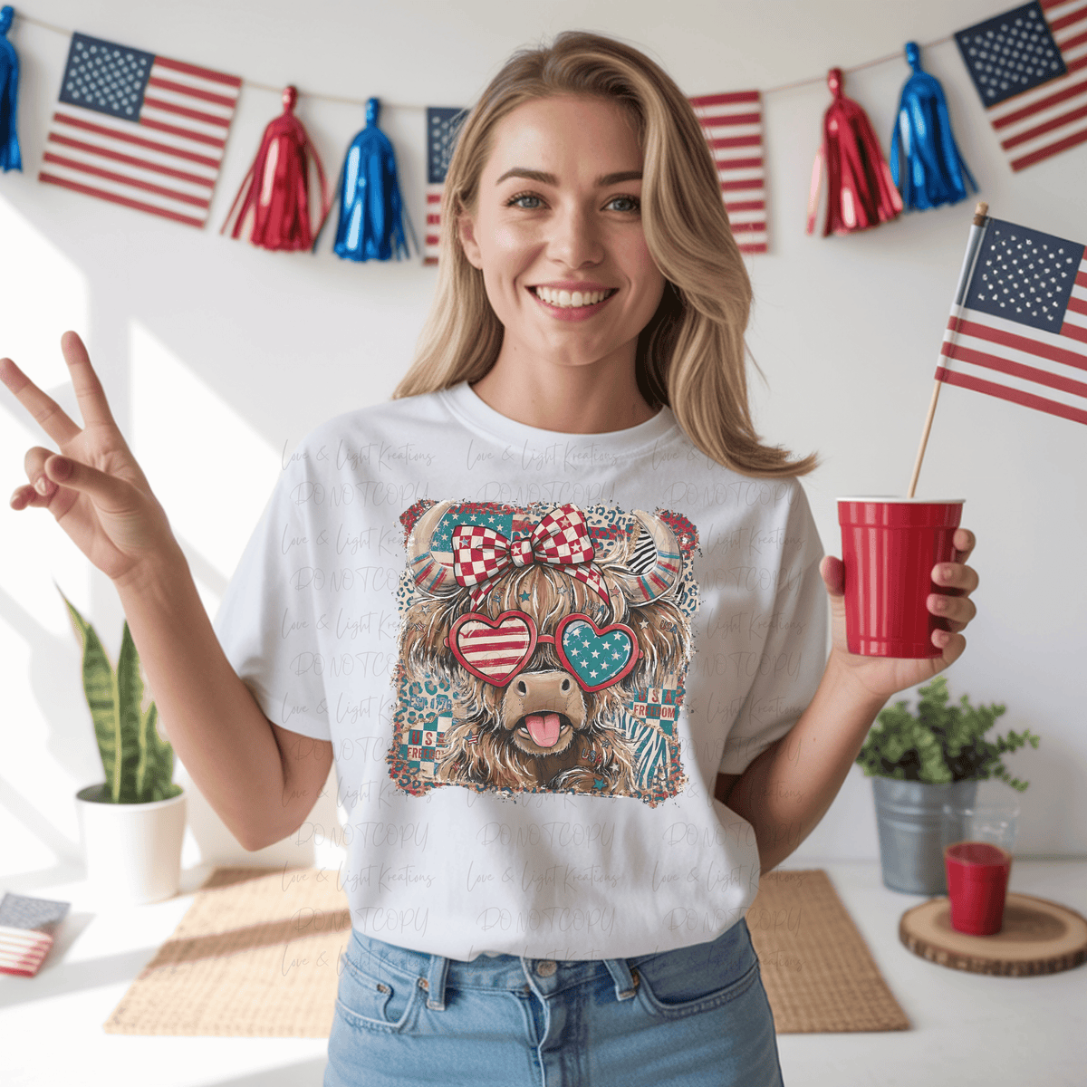 Preppy Highland 4th of July Cow
