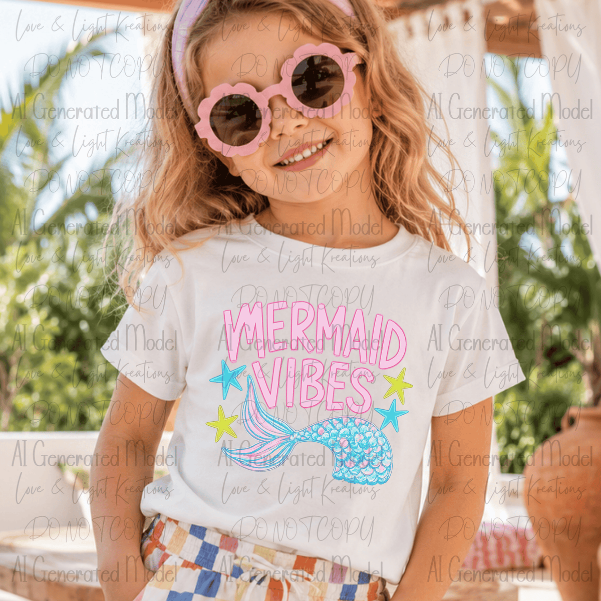 Preppy Mermaid Vibes Neon Tail and Stars