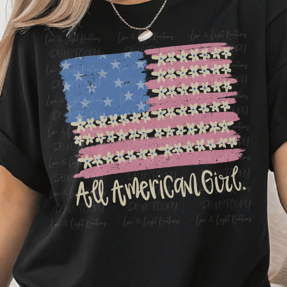 Preppy Pastel All American Girl with American Flag