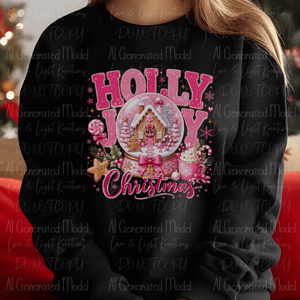 Preppy Pink Holly Jolly Christmas Snow Globe