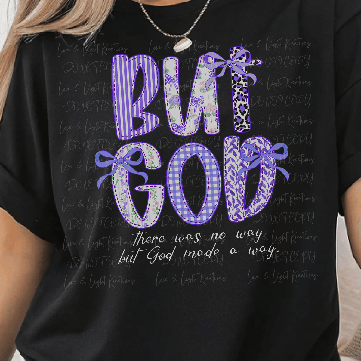 Preppy Purple Patchwork But God White Font