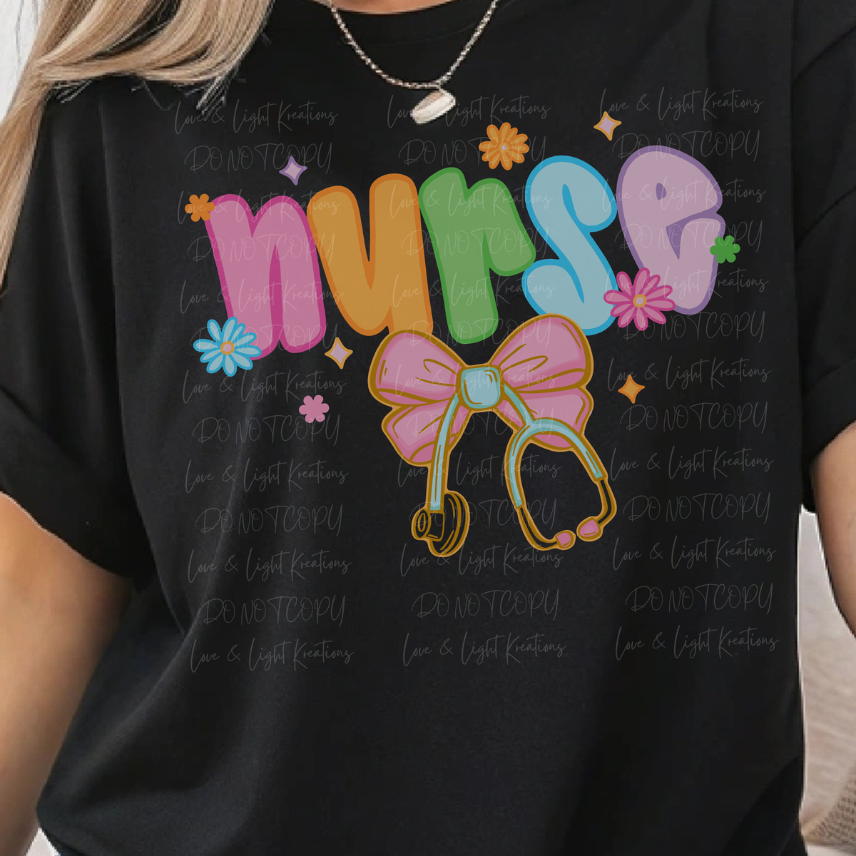 Preppy Rainbow Nurse with Coquette Bow and Stethoscope