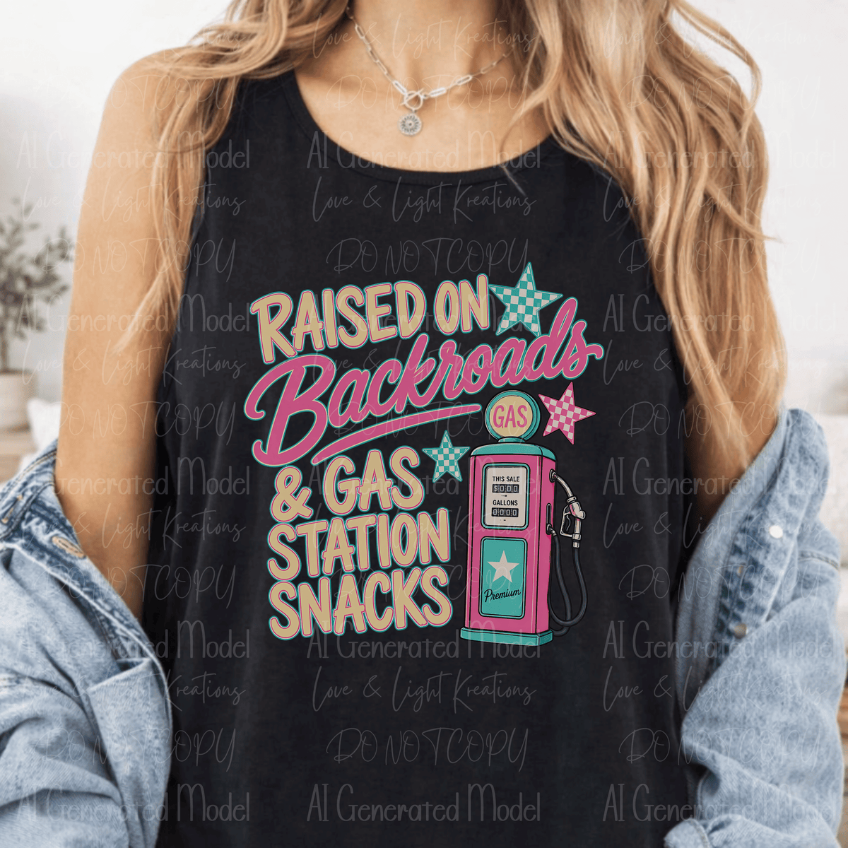 Preppy Raised on Backroads and Gas Station Snacks Gas Pump Checker Stars