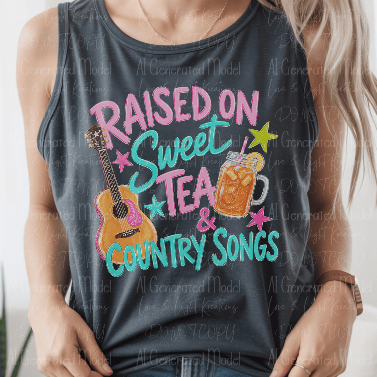 Preppy Raised on Sweet Tea and Country Songs with Guitar and tea