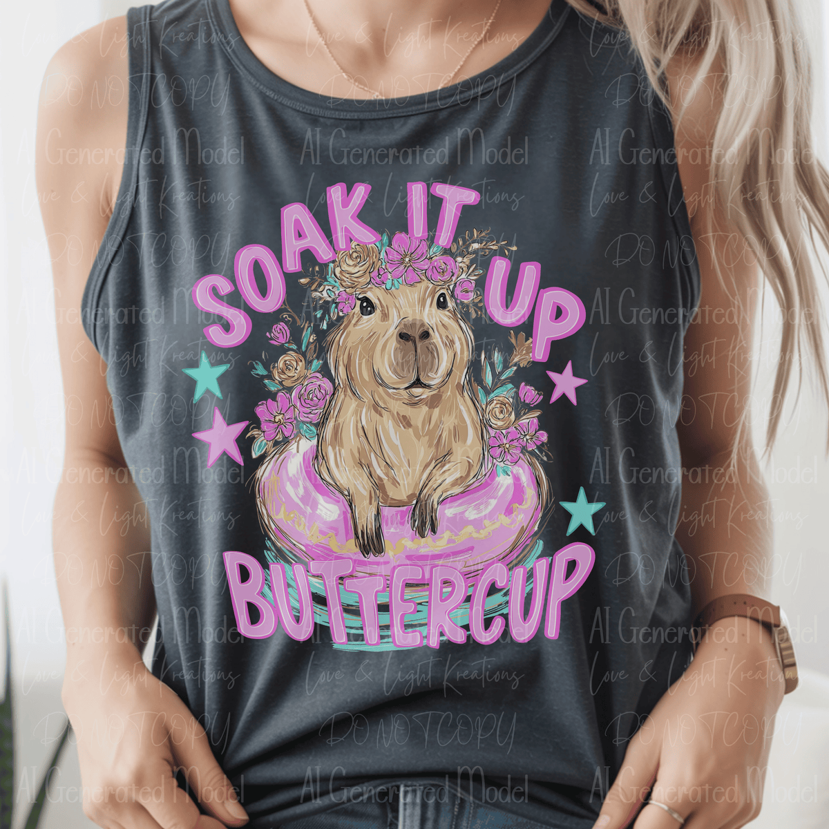 Preppy Suck It Up Buttercup Floating Capybara and Flowers