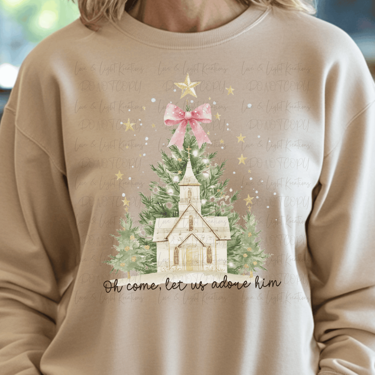 Preppy White Church Oh Come Let Us Adore Him Trees