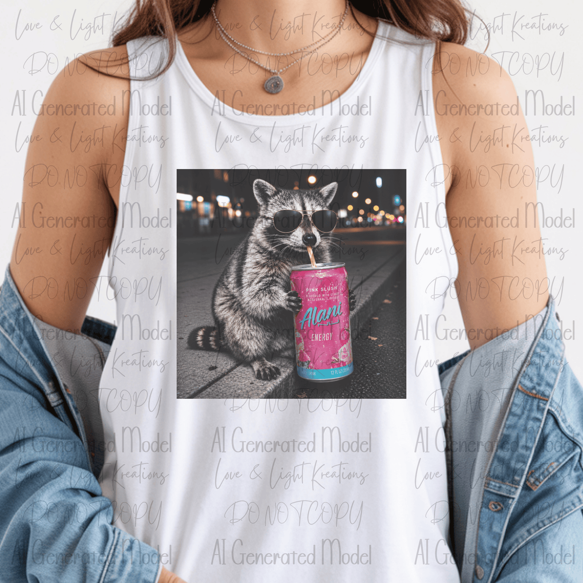 Racoon Drinking Pink Energy Drink