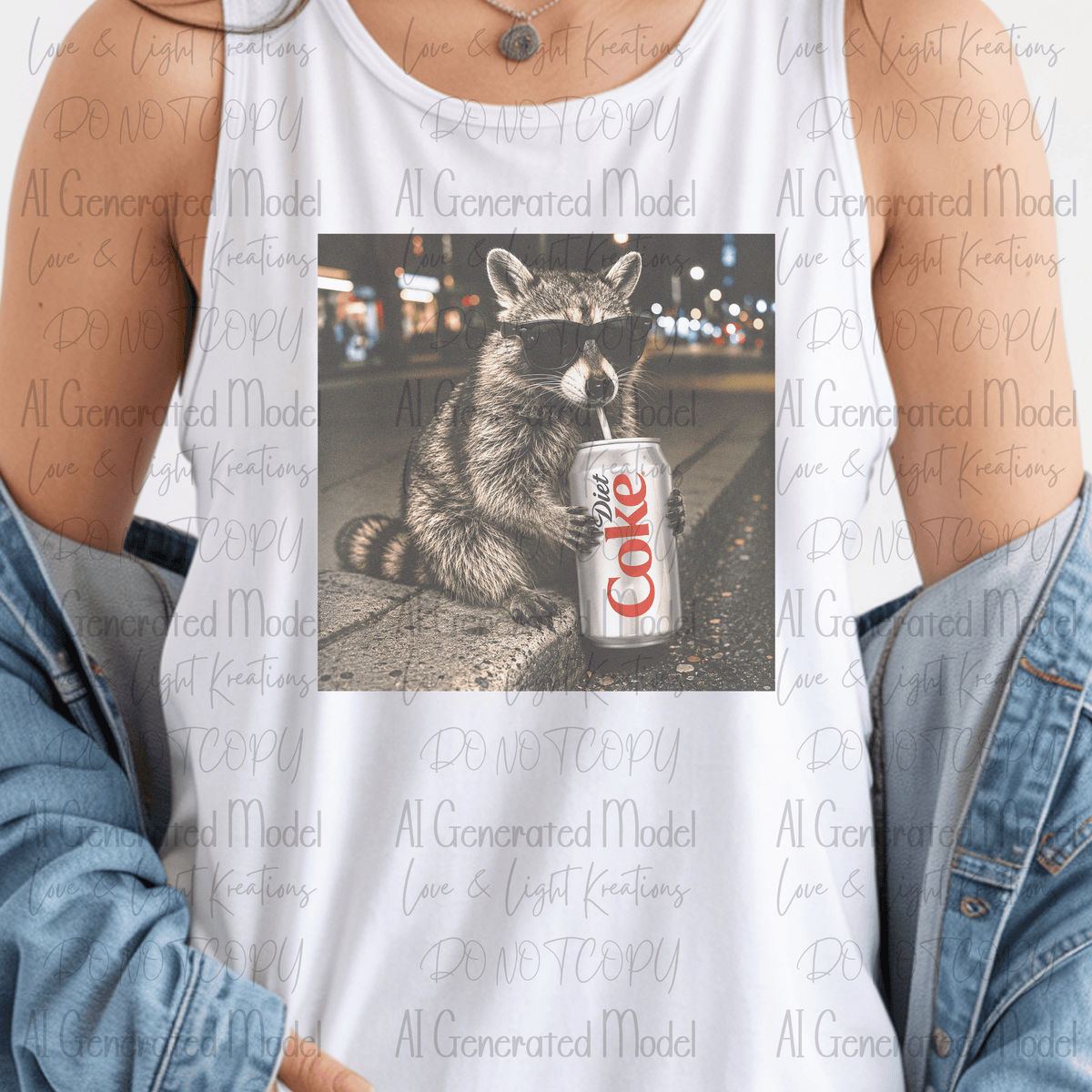 Racoon Drinking Silver Can Diet Soda