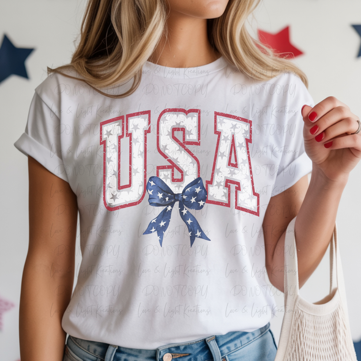 Red Outline USA with Blue Coquette Bow