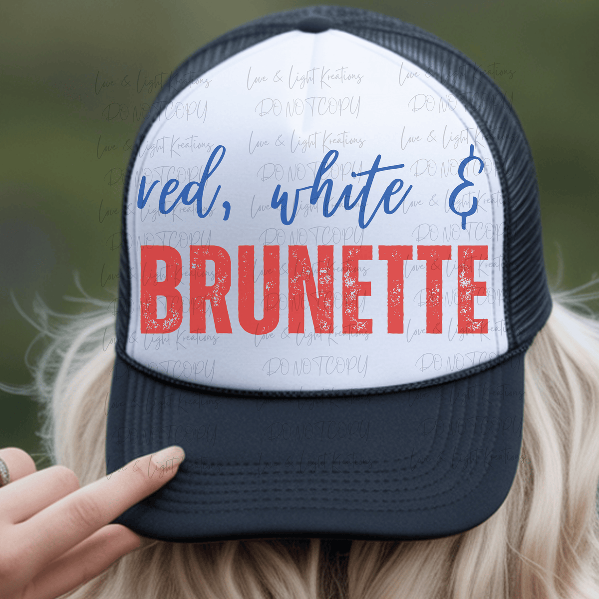 Red, White, and Brunette in Red and Blue
