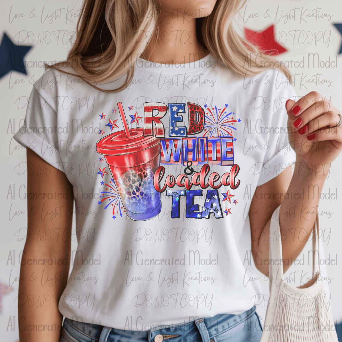 Red, White, and Loaded Tea with Patterns and Fireworks