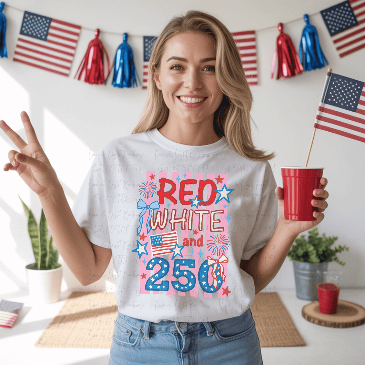 Red, White and 250 with American Colors and Elements Hand-drawn