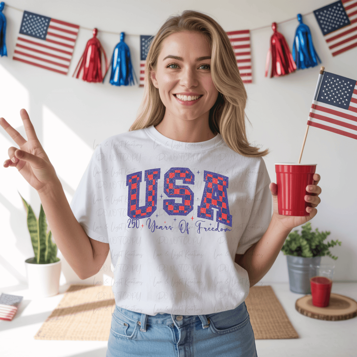 Red and Blue Checkered USA 250 Years of Freedom