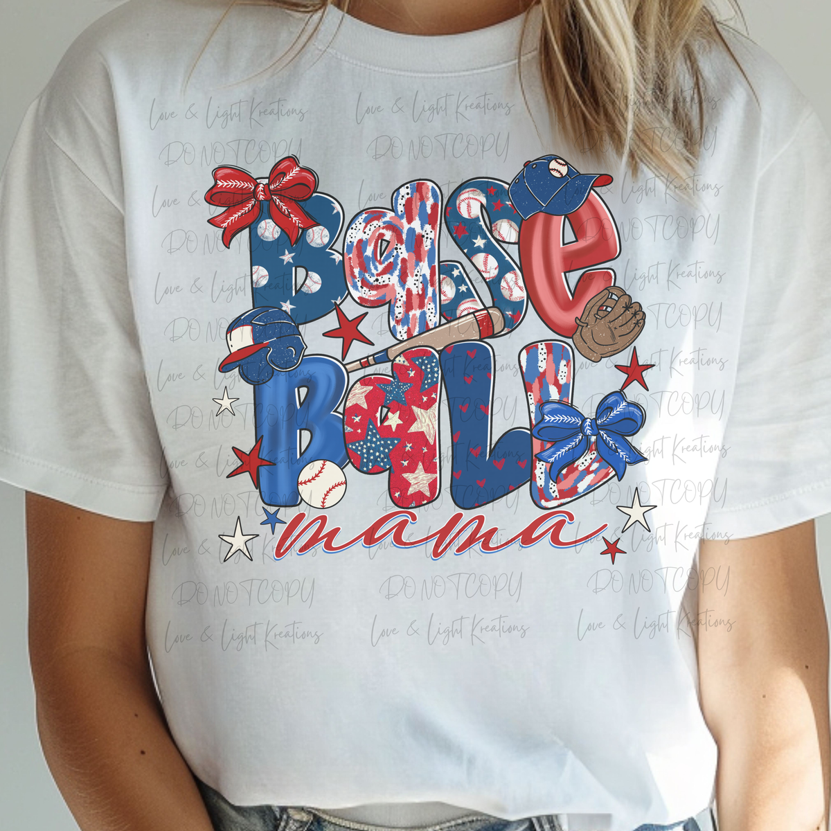 Red and Blue Patterned Baseball Mama
