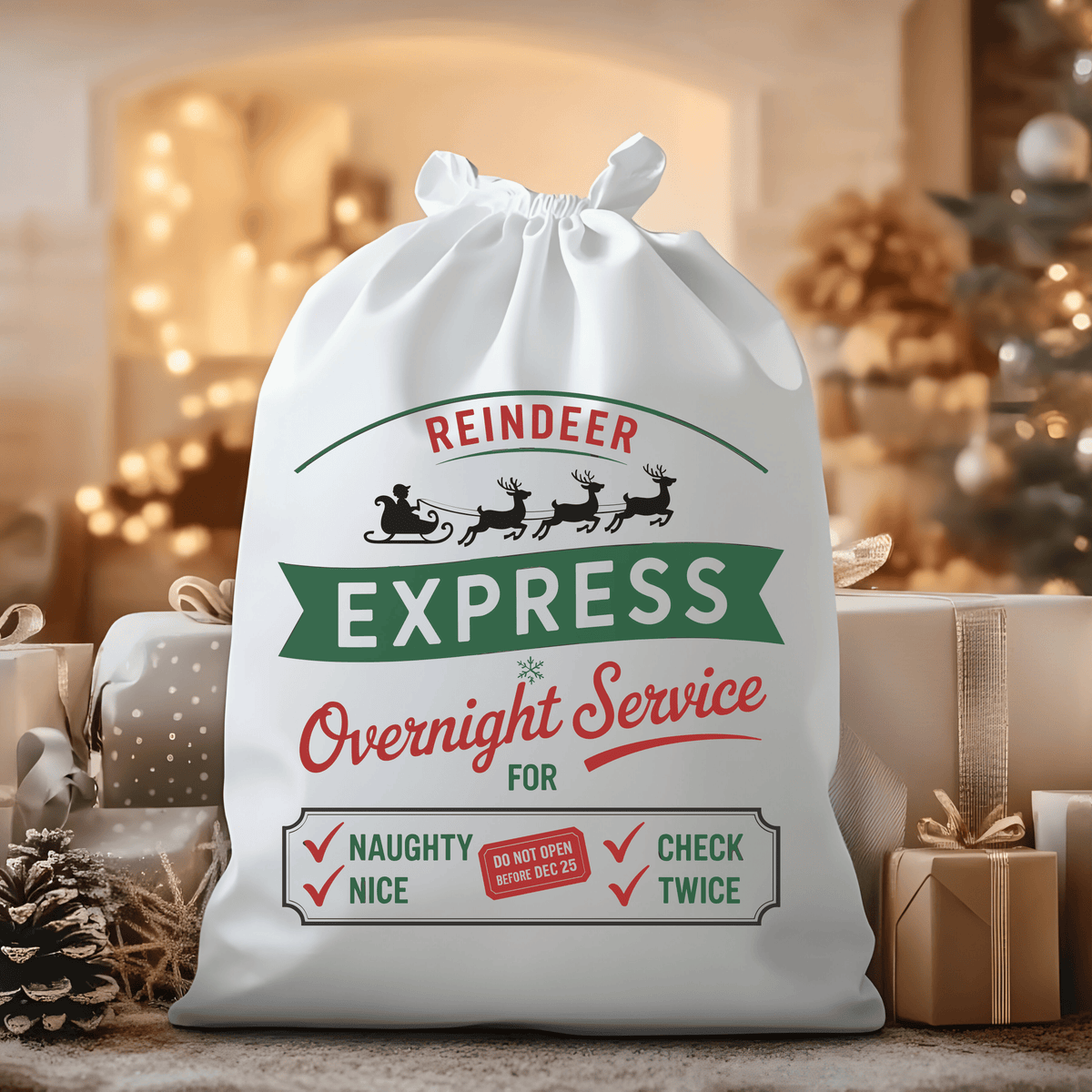 Reindeer Express Overnight Service Santa Sack