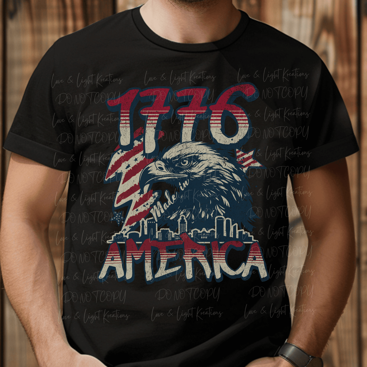 Retro 1776 Made in America with Eagle Head and Stripes 4th of July