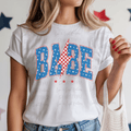 Retro American Babe with Blue Stars and Red Checkered Lightening Bolt