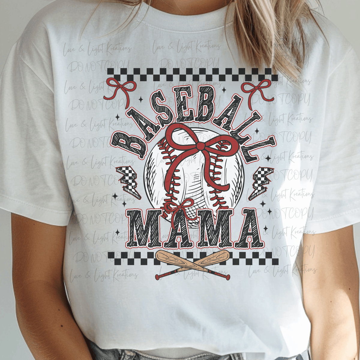 Retro Baseball Mama with Checkered Lightening Bolts
