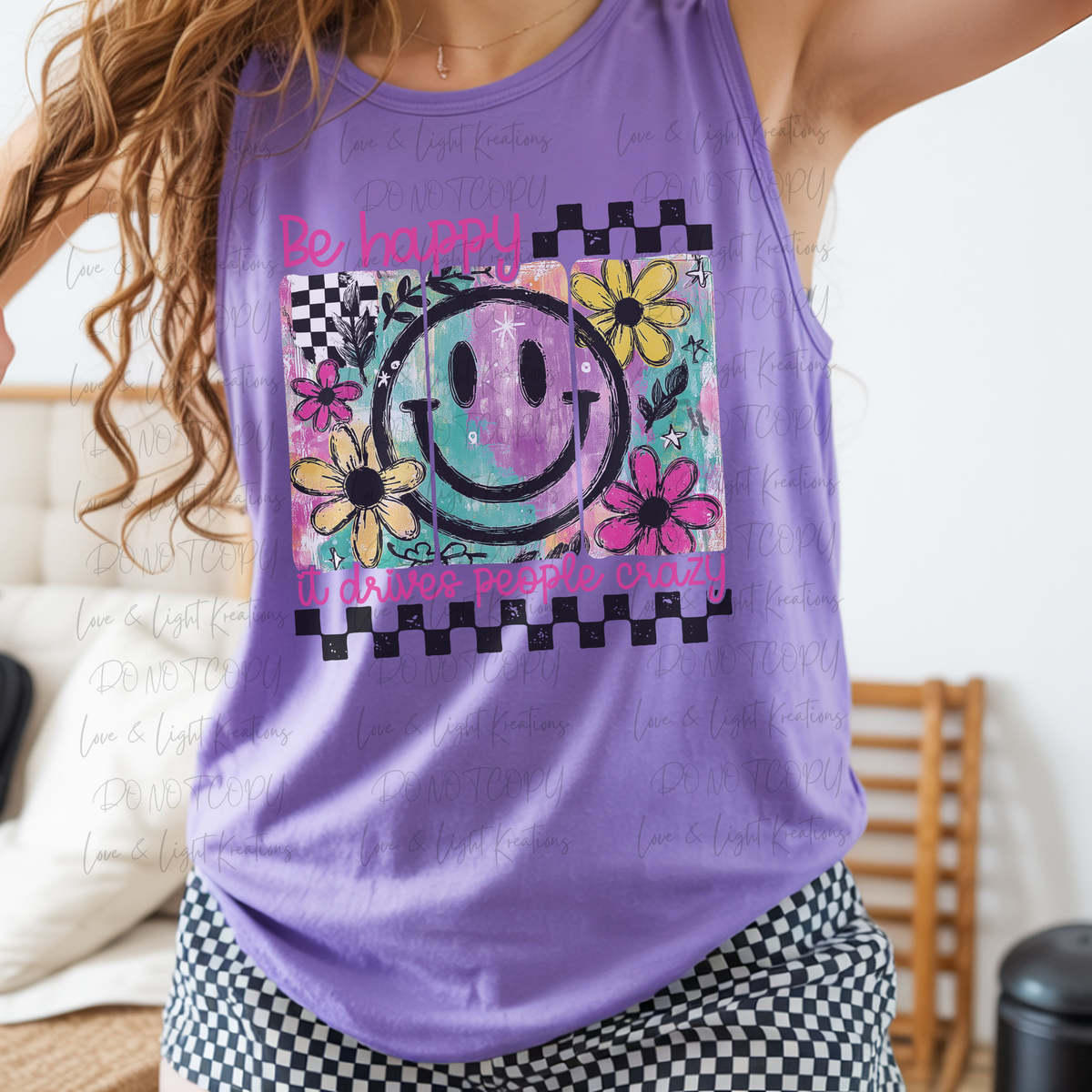 Retro Be Happy It Drives People Crazy Checkered Smiley