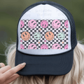 Retro Bright Colored Smiley Faces on Checkered Background