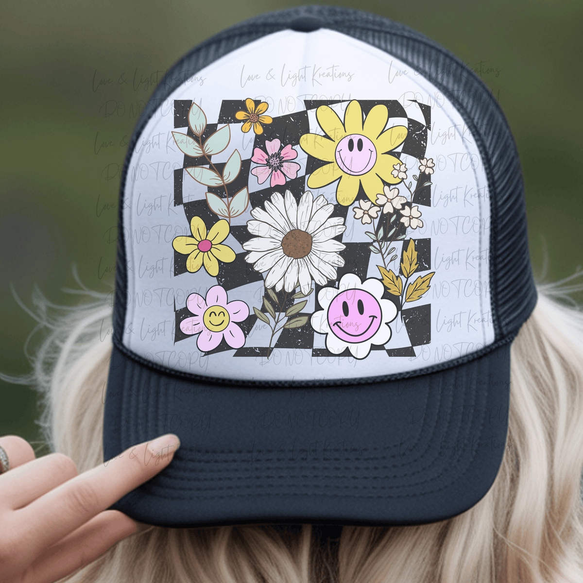 Retro Checkered Florals and Flower Smiley Faces