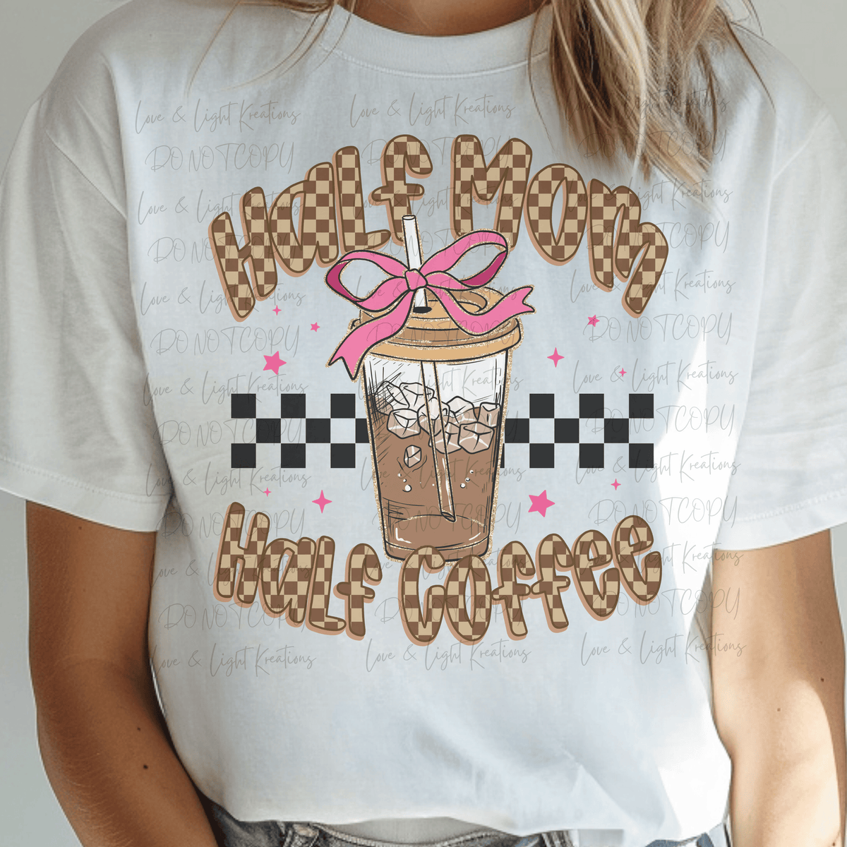 Retro Checkered Half Mom Half Coffee Ice Coffee with Bow