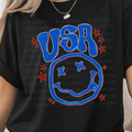 Retro Hand-drawn USA Smiley and Red Stars