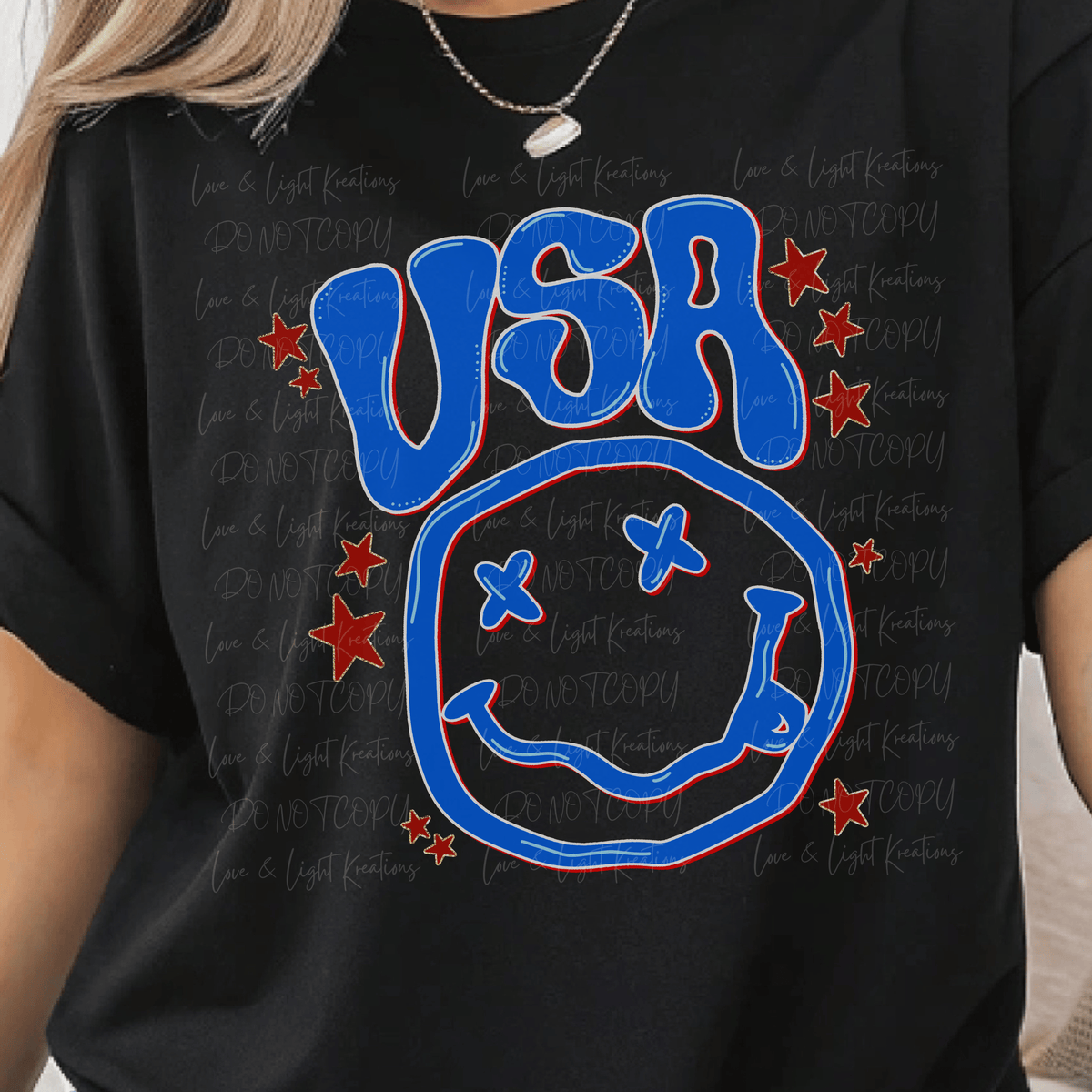 Retro Hand-drawn USA Smiley and Red Stars