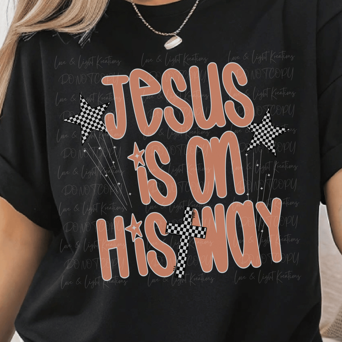 Retro Jesus is on His Way Orange with Checkered Cross and Stars