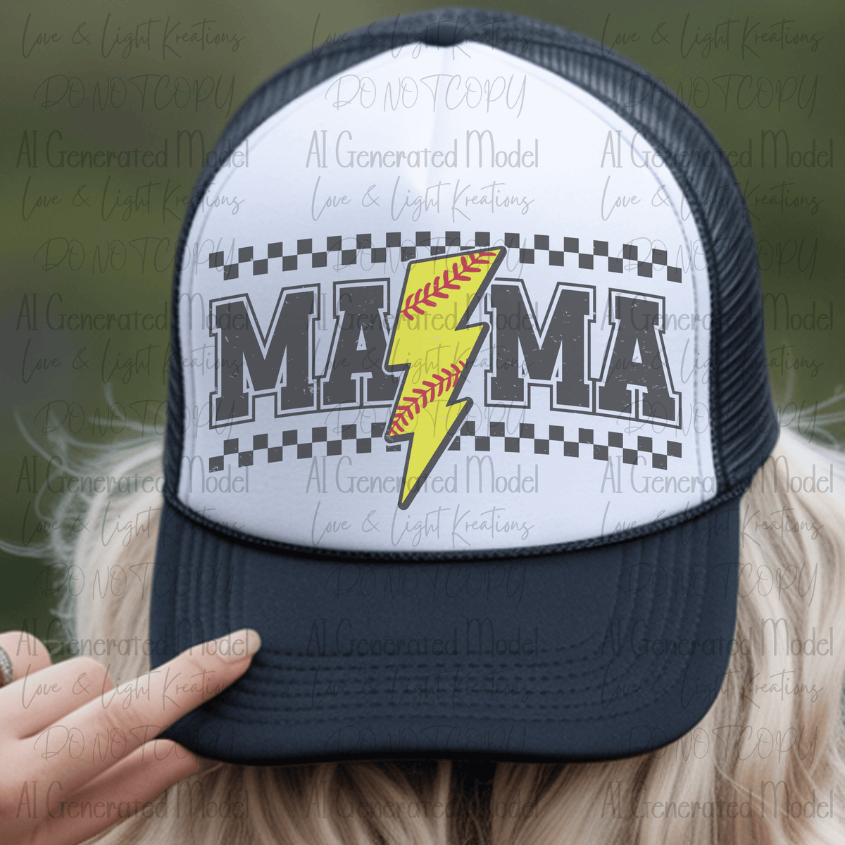 Retro Mama Checkered Softball Lightening Bolt